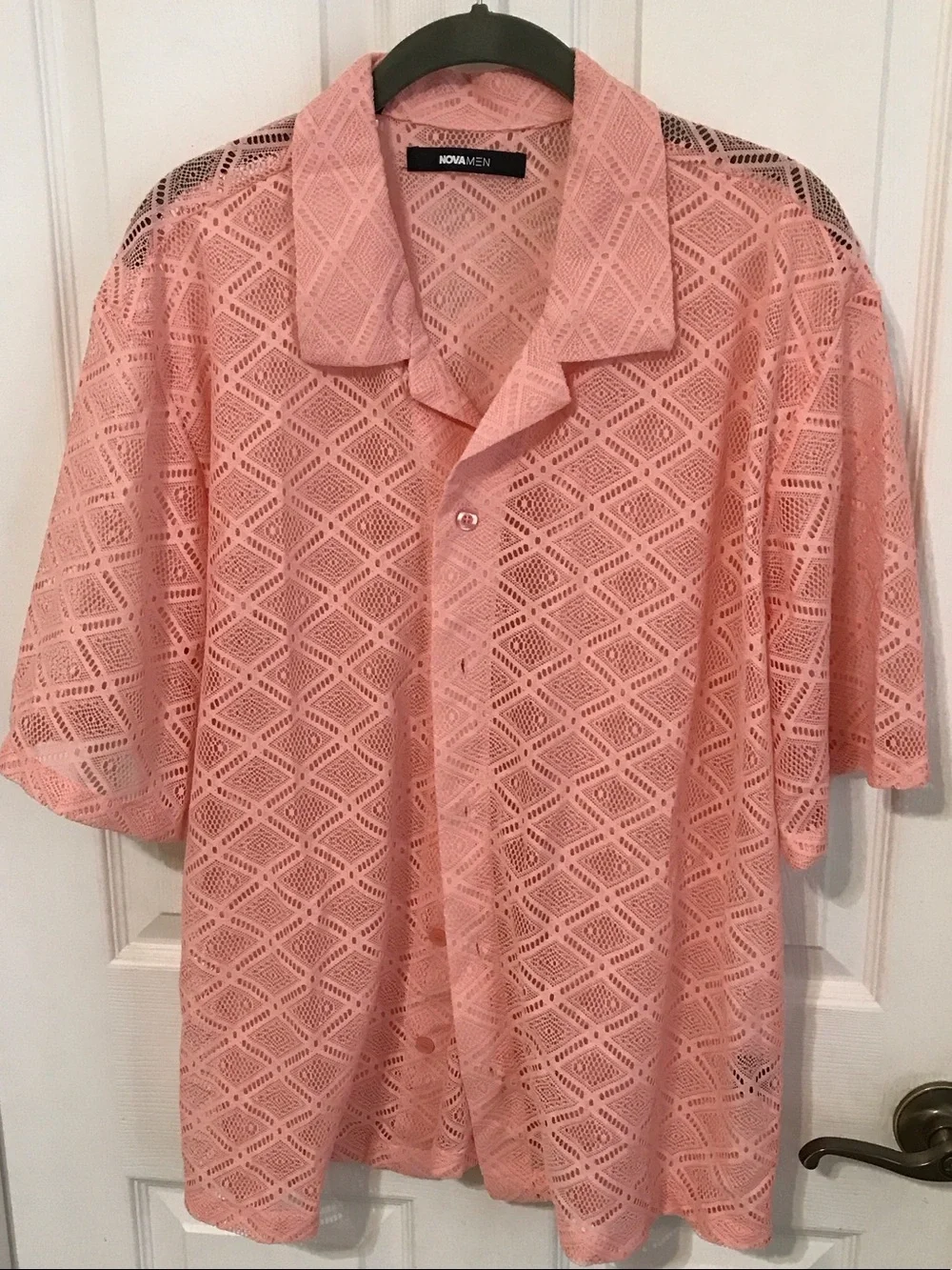 H&M/Nova Crochet Button-Front Short Sleeve Shirt - Picture 3 of 5